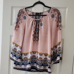 Versona Floral Blouse - Pink, Blue, and Gold